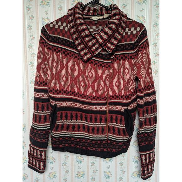 Lucky Brand Sweater WOMENS SIZE S fair isle aztec assymetric casual collar comfy - Picture 1 of 11